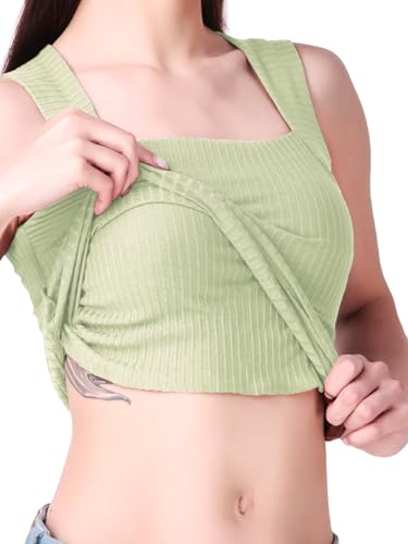 Image of Sizi Women Padded Camisole Workout Top| Tank Top with No Trace,Square Neck Seamless Vest,Elastic Removable Wide Shoulder Strap Camisole