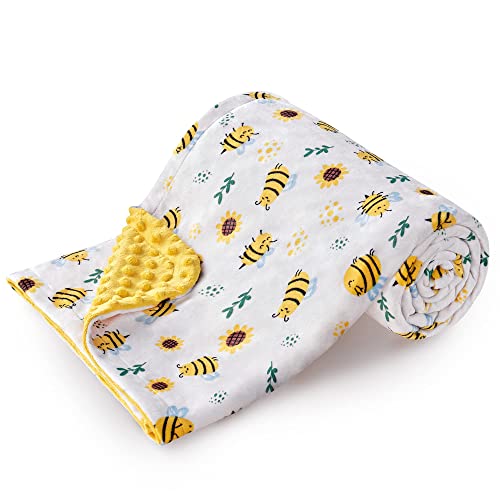 Image of DaysU Silky Micro Soft Plush Baby Blankets Unisex with Print Animal Pattern and Soothing Raised Dots, Double Layer Bed Throws for Toddler Cot, Bee, Yellow, 50x60 Inches