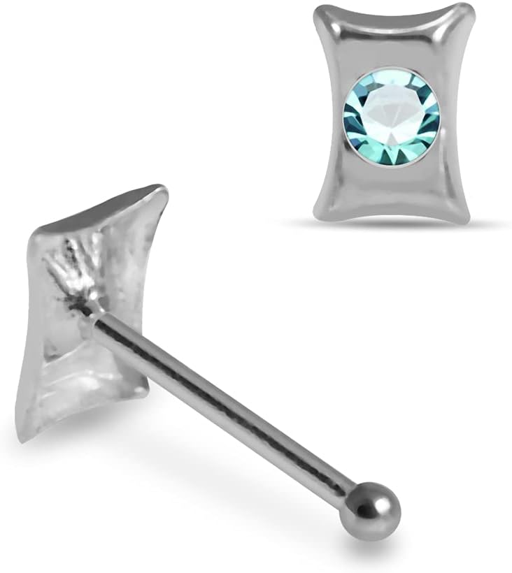 Crystal Stone Bow Shape Design 22 Gauge 925 Sterling Silver Ball End Nose Pin - Nose Stud - Tiny Nose Ring - Nose Piercing Body Jewelry