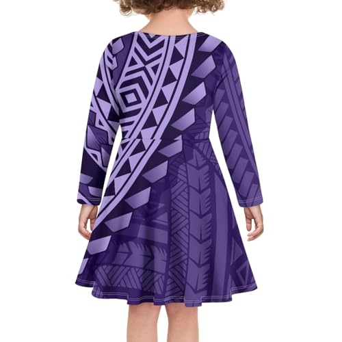 JooMeryer Girls Polynesian Dress American Samoa Printed Long Sleeve Crewneck Flowy Dresses3