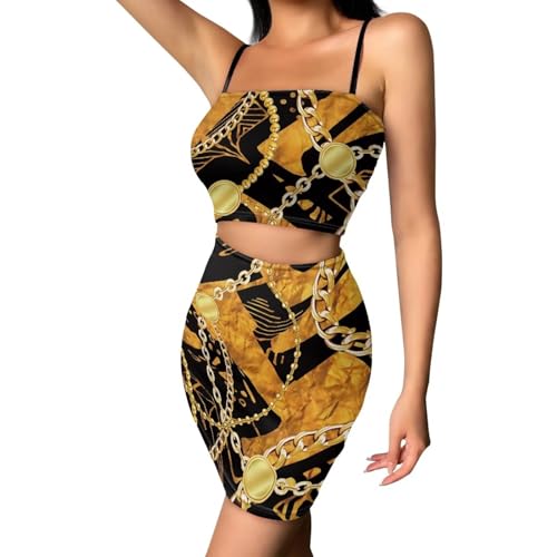 Image of 2025 Sexy Spaghetti Strap Crop Tops and Bodycon Skirt Casual 2 Piece Set S-4XL
