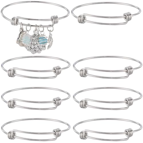 SUNNYCLUE 10Pcs Silver Expandable Bangle Bracelets Adjustable Wire Bracelet Stainless Steel Motivational Blank Bangles Set for jewellery Making 2.17 Inches DIY Gift Supplies Crafting Beginner Women