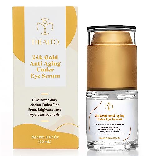 24K Gold Anti Aging Under Eye Serum - .67 Oz (20 Ml) - Eliminates Dark Circles, Brightens And Hydrates - Enriched With Vitamin C, Collagen, Hyaluronic Acid, And Caffeine - Potent Lift - Rapid Rewind #TOP14