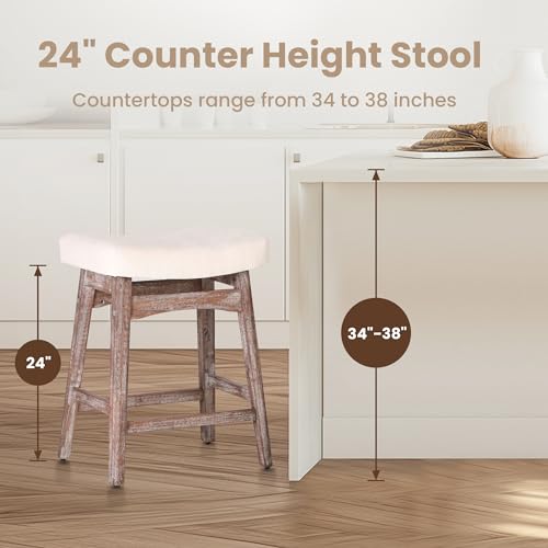 Image of PHI VILLA Counter Height Bar Stools Set of 3, Solid Wood Barstools