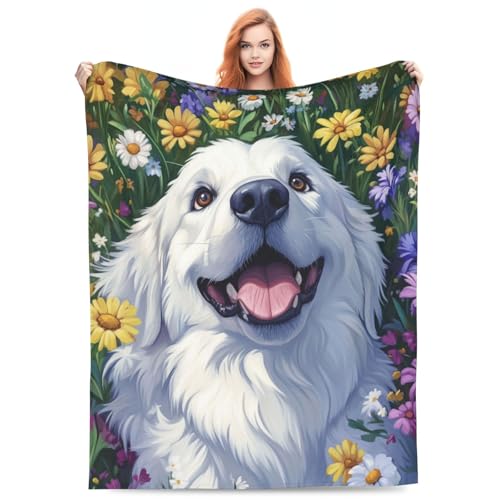 PXLNJHO Great Pyrenees Blanket Gifts for Women Men Adults Dog Lovers, Great Pyrenees Plush Fleece Throw Blankets, Cozy Soft Warm Bedding Decor for Sofa Living Room Travel 50"x60"