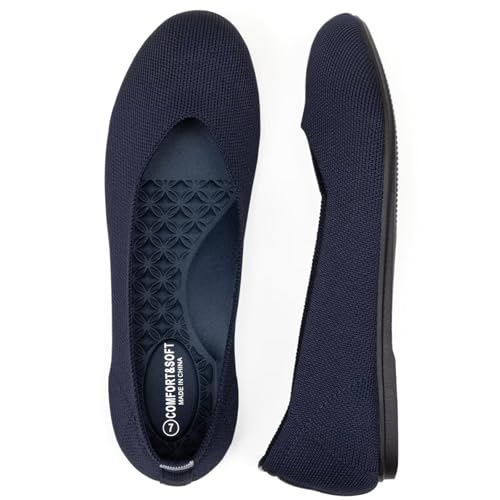 Image of Frank Mully Women's Ballet Flats Round Toe Walking Flats Slip On Work Shoes Knitted Flats Shoes for Woman Soft Lightweight