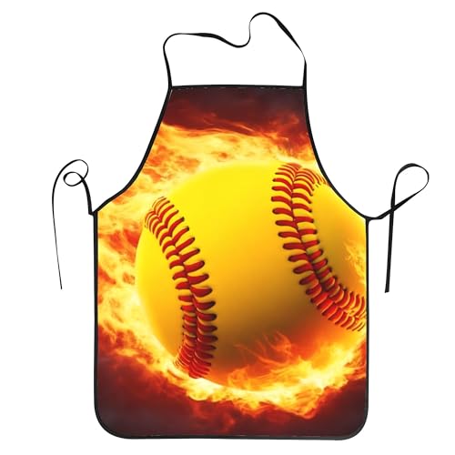 Cooking Apron Men Bib, Compatible With Fire Flame Softball Baseball