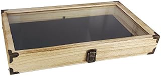 Mooca Wood Glass Top Jewelry Display Case Wooden Jewelry Tray for Collectibles, Home