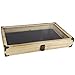 MOOCA Wooden Tempered Glass Jewelry Display Case with Removable Black Luxurious MDF Velvet Jewelry Display Pad, Oak Color