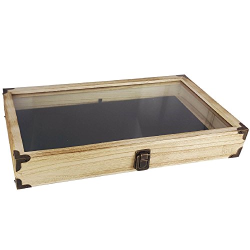 Mooca Wood Glass Top Jewelry Display Case Wooden Jewelry Tray for Collectibles, Home