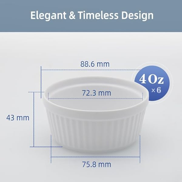 Nuwave Ceramic Ramekins 4oz Set of 6, Classic Elegant Style Ramekins for Baking Souffles, Creme Brulées, Custards, Puddings, Oven, Microwave & Dishwasher-Safe, Ivory White by Nuwave - Image 4