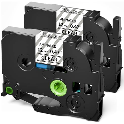 Replacement for Brother Label Maker Tape Clear TZ 12mm 0.47 Inch Ptouch Label Tape Black on Clear TZe-131 TZe131 P Touch Refills for PT-H103w 2040 PTD210 PTH100 PTD220, 1/2 Inch 26.2 Ft, 2 Pack