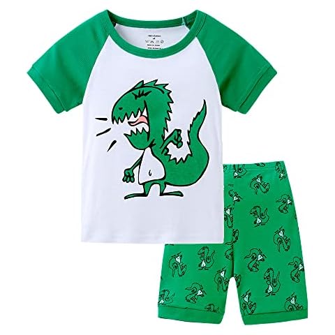 CEWW Kids Short Pyjamas Dinosaur Boys Summer Pjs Toddler Children Clothes Nightwear Cotton Crew Neck 2 Piece Sleepwear Outfit Age 6-7 Years Cover