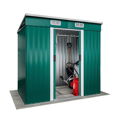 GARDEBRUK® Garden Shed | 6x4' | 2m² | Outdoor Storage for Garden Furniture Garden Tools | Wheelie Bin Storage | Log Store | Bike Shed House | Pent Roof, Sliding Door | 200x125x185cm | Green