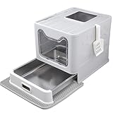 Tehoao Enclosed Cat Litter Box with Lid Top Exit Covered Metal Stainless Steel Litter Box Leak Proof & Odorless Easy to Clean Including Cat Litter Scoop and Litter Mat