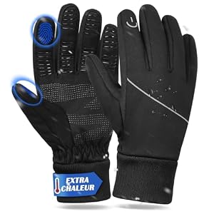 BIKINGMOREOK Gants Hiver Vélo Imperméables et Chauds pour écran Tactile,avec Gel Antidérapant,pour la Course,La Conduite,Gants de Cyclisme,Les Sports de Plein Air,Hommes et Femmes Noir-L