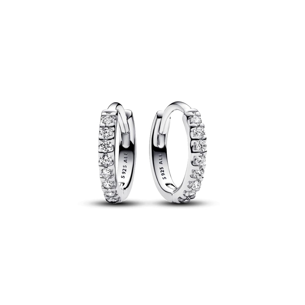 Timeless Sparkling Huggie Hoop Earrings - Gift for Her - Sterling Silver Hoop Earrings with Clear Cubic Zirconia - Jewelry for Women - With Gift Box