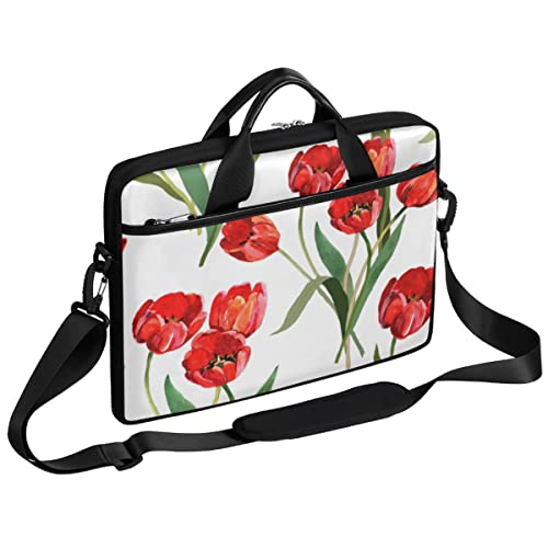 Funda para portátil de tulipanes rojos que absorbe impactos en tamaños de 13 a 15 pulgadas