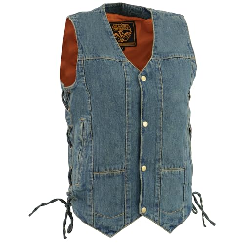 Milwaukee Leather Men's Blue Denim DM1989 10 Pocket Blue Side Lace Vest (US, Alpha, 3X-Large, Regular, Regular, Regular)