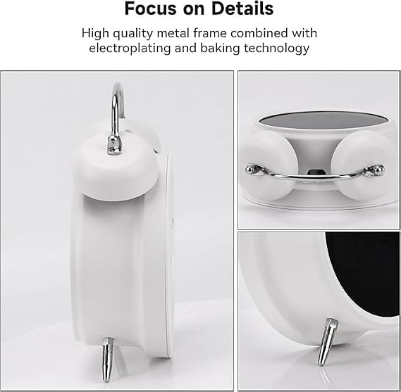 Coverzone Çift Çanlı Dijital Alarm Saati – 70dB Yüksek Sesli, LED Ekranlı, Sıcaklık ve Tarih Gösterimli, Sessiz Çalışma, Gece Işıklı, Sesle Kontrol, Retro & Modern Tasarım | HL-8891A - Beyaz
