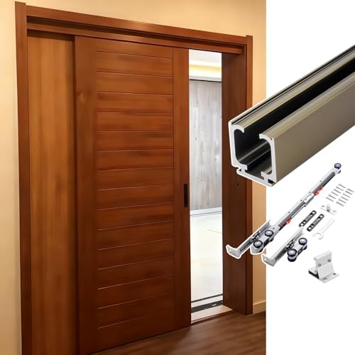 Quiet Glide Sliding Door Hardware Kit, Soft Close Single Track Bypass Barn Door System for Wood Doors - 150cm/59.1in, Black Finish, Easy Installation