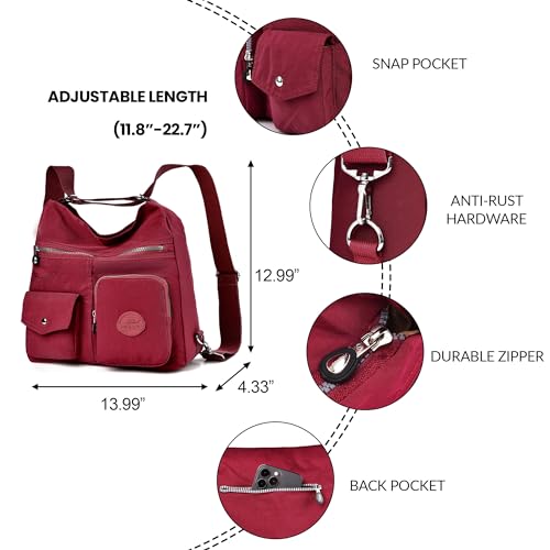 Image of Hobo Purse for Women, Nylon Crossbody Shoulder Handbag Convertible Backpack | Waterproof fabric, built-in anti-theft RFID pocket, multipurpose daily casual handbag