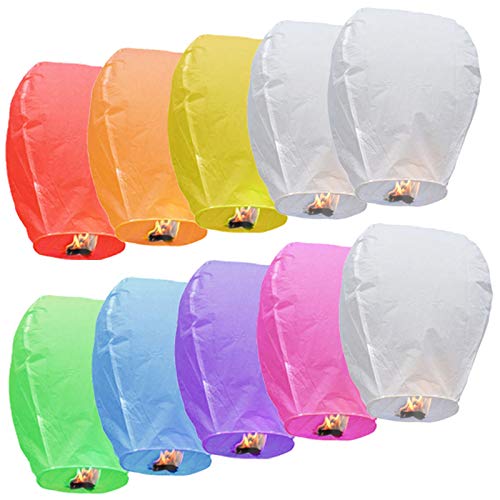 Nuluphu 100% ECO Biodegradable Flying Chinese Sky Lanterns, No Assembly Required(no Metal Wires) Mix Wish Lights(Pack of 10) (Huge)
