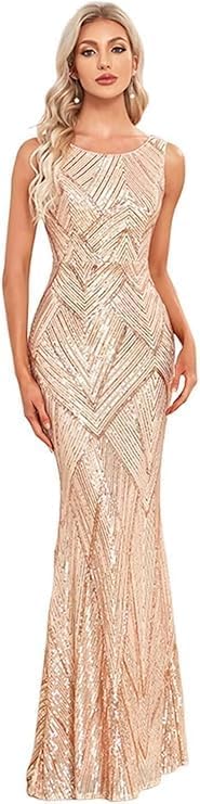 Women's Formal Dress Evening Gowns for Women Mermaid Sparkly Long Maxi Sequin Homecoming Dresses