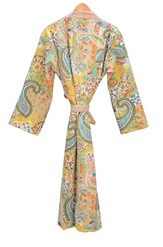 Indian Cotton Paisley Printed Beach Wear Winter Robe Kantha Quilted Kimono Jacket Tunic Night Bathrobe Gown Kantha Quilted Coat Red #TOP26