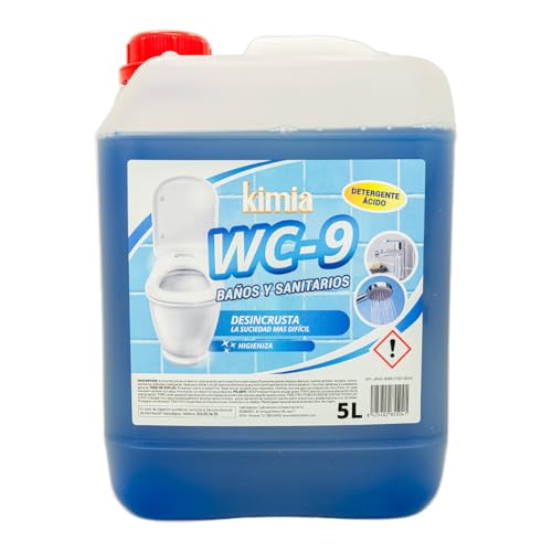 KIMIA - Desincrustante WC-9 5L | para Baños y Sanitarios | Desincrustante Ácido | Limpieza Multiusos | Potente Limpiador | Limpieza de WC, Grifos y Pasamanos | Uso Doméstico e Industrial