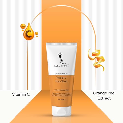 Image of LA'BANGERRY Vitamin C Face Wash With Rosemary | Cleans Oil & Dirt | Fades Dark Spots | Improves Radiance | For All Skin Types | For Men & Women | 50 ml