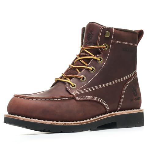 SL-Saint Fait à La Main Imperméables Souple Moc Toe Bottes Classique Cuir véritable Welts Cheville Mode (RougeMarron Talon, Adulte, Homme, 42.5, Numérique,...