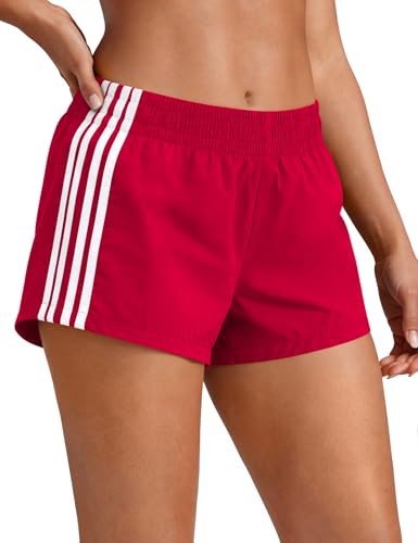 Plameil Shorts for Women Sweat Track Athletic Boxing Shorts Summer Low Rise Mini Side Stripes Gym Y2k Cute Girls Athleisure Clothing (Red White S)