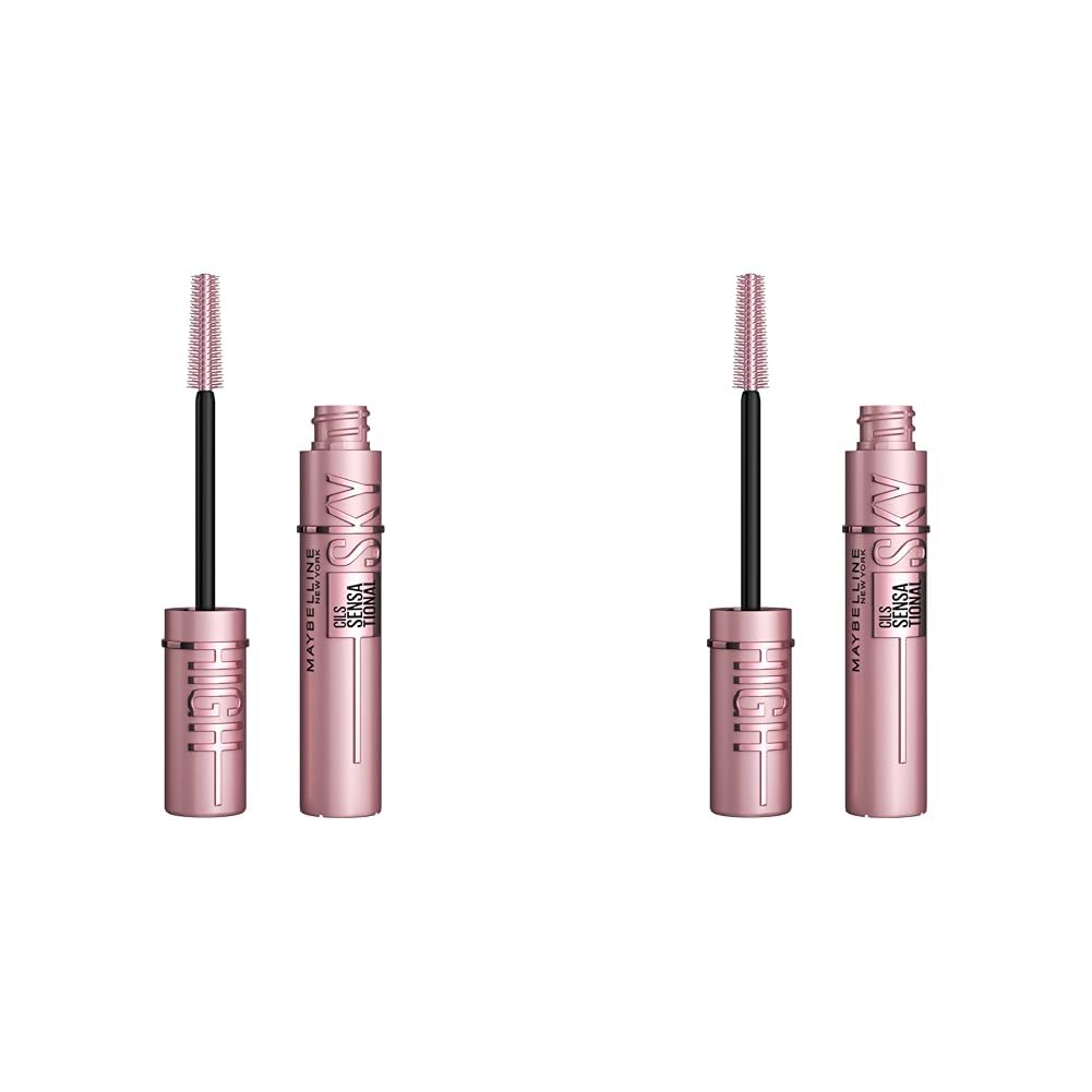 Maybelline New York, Máscara de Pestañas Lash Sensational Sky High, Longitud sin Límites y Volumen Redefinido, Negro (Paquete de 2)