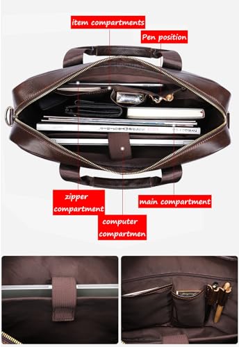 Men’s Laptop Briefcase Top Leather Wear Resistant Business Satchel Computer Bag Fits 14 Inch Laptop3