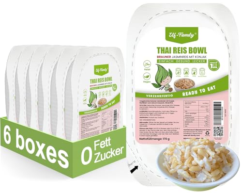 Elf-Family Konjak Reis Thai Brauner Shirataki Bowl -[Diätbox für 1 Wo.] - Instant Jasmin Reis - Fertiggerichte für Mikrowelle - Natürlich Superfoods Mikronährstoffe - Vegan/Low Carb/Fettfrei- 6er Box