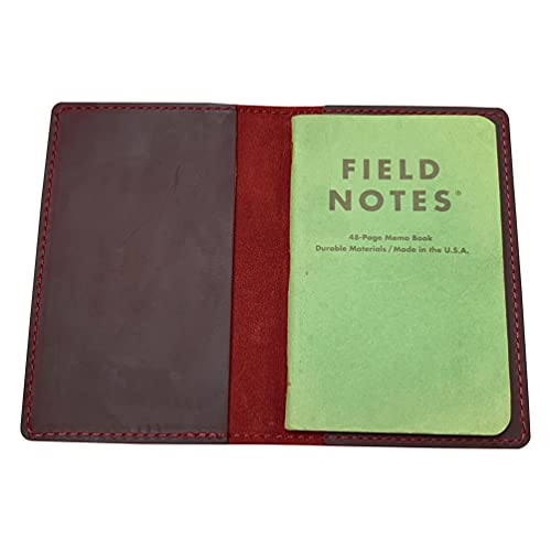 Image of Genuine Leather Journal Cover for Field Notes Notebooks, Moleskine Cahier Journal Pocket 3.5 x 5.5 Inches, Retro Red