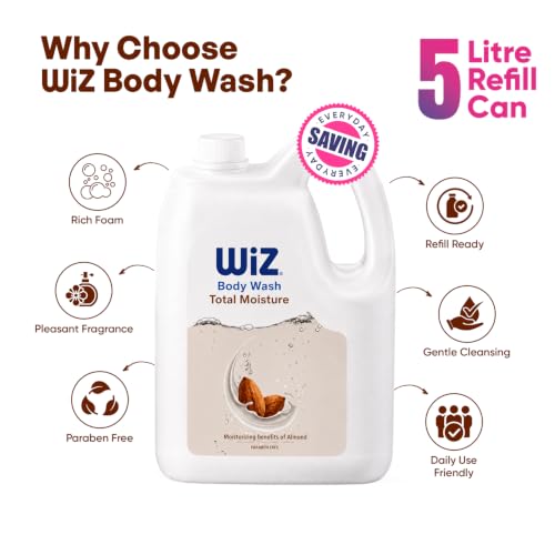 Image of Wiz Total Moisture Body Wash 5L Refill Can | Moisturizing Shower Gel | Paraben Free | Family Pack Liquid Body Cleanser for Men & Women