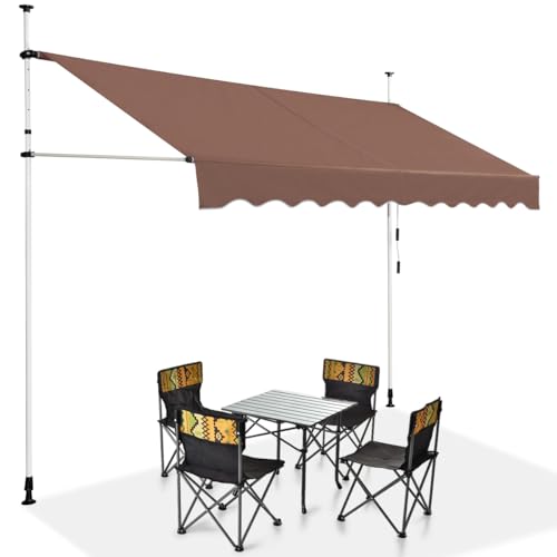 COSTWAY Klemmmarkise 300 cm breit, Balkonmarkise ohne Bohren, UV-beständig, höhenverstellbar, wasserabweisend, Markise mit Handkurbel, Sonnenmarkise, Sonnenschutz für Balkon, Braun