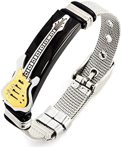 MetaDIY Stainless Steel Adjustable Wrist Cuff Music Guitar Bracelets For Men Women Bangle Wristband Jewelry Gift for Boyfriend DAD Father, Black, Length 235MM