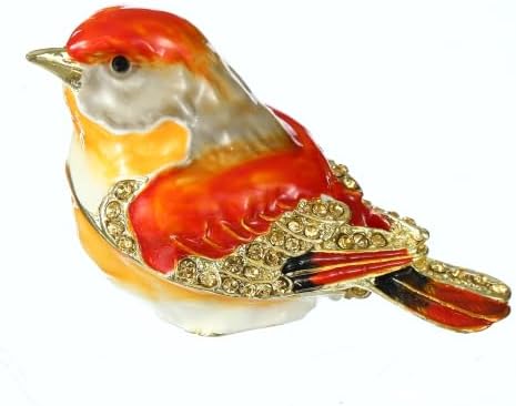 NIODAY Hand Painted Trinket Box Little Bird Series Enamel Vintage Jewelry Box Hinged Metal Organizer Decorative Treasure Box (Canary) — view 6