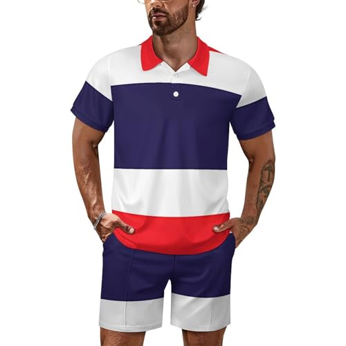 Ensemble de survêtement 2 pièces pour Homme : Polo et Short avec Poches, aux Couleurs du Drapeau thaïlandais