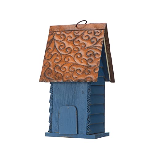 Glitzhome 12 Inch H Retro Blue Distressed Solid Wood Cottage Birdhouse Hanging Bird House For Outdoors thumb #6