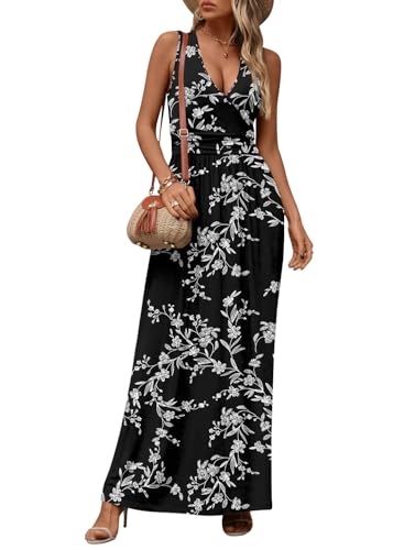 CATHY Women's Casual Sleeveless Deep V Neck Beach Waist Maxi Dresses with Pockets2