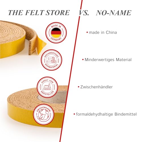 The Felt Store Korkstreifen selbstklebend 5 m x 20 mm x 3 mm – zuschneidbares Korkband für Dehnungsfugen, Hutverkleinerung & Abdichtung – Hochwertiger Kork Made in Germany