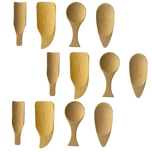 FUNOMOCYA Bamboo Tea Spoon Set 12pcs Silverware Spoon Sets for Salt Jam Tea Milk Multipurpose Kitchen Scoops