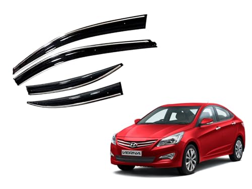 Image of CAR SAAZ Chrome Line Door Visor for Verna FLUDIC (2011-2016)(Set of 4Pcs) | Rain Guard | Wind Deflector
