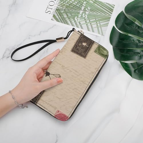 Old Fashioned Mail Ladies' Leather Wallet With Hand Strap Slim Vertical Purse Wallets Card Case Long Zip Around Long Wallet Credit Cards Holder Phone Clutch4