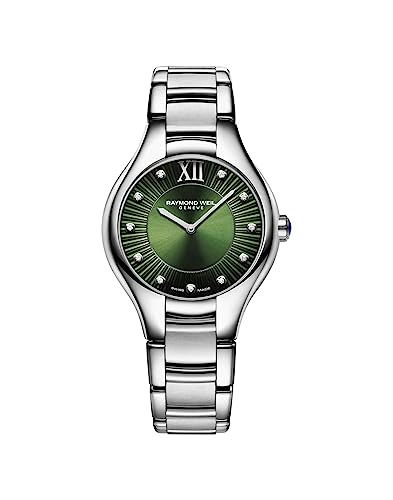 RAYMOND WEIL Noemia Women's Quartz Watch, Green Dial, Roman Numerals with Diamonds, Stainless Steel, 32 mm (Model: 5132-ST-52181)