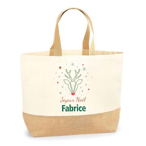 Sac shopping Joyeux Noël Fabrice Cerf en coton imprimé